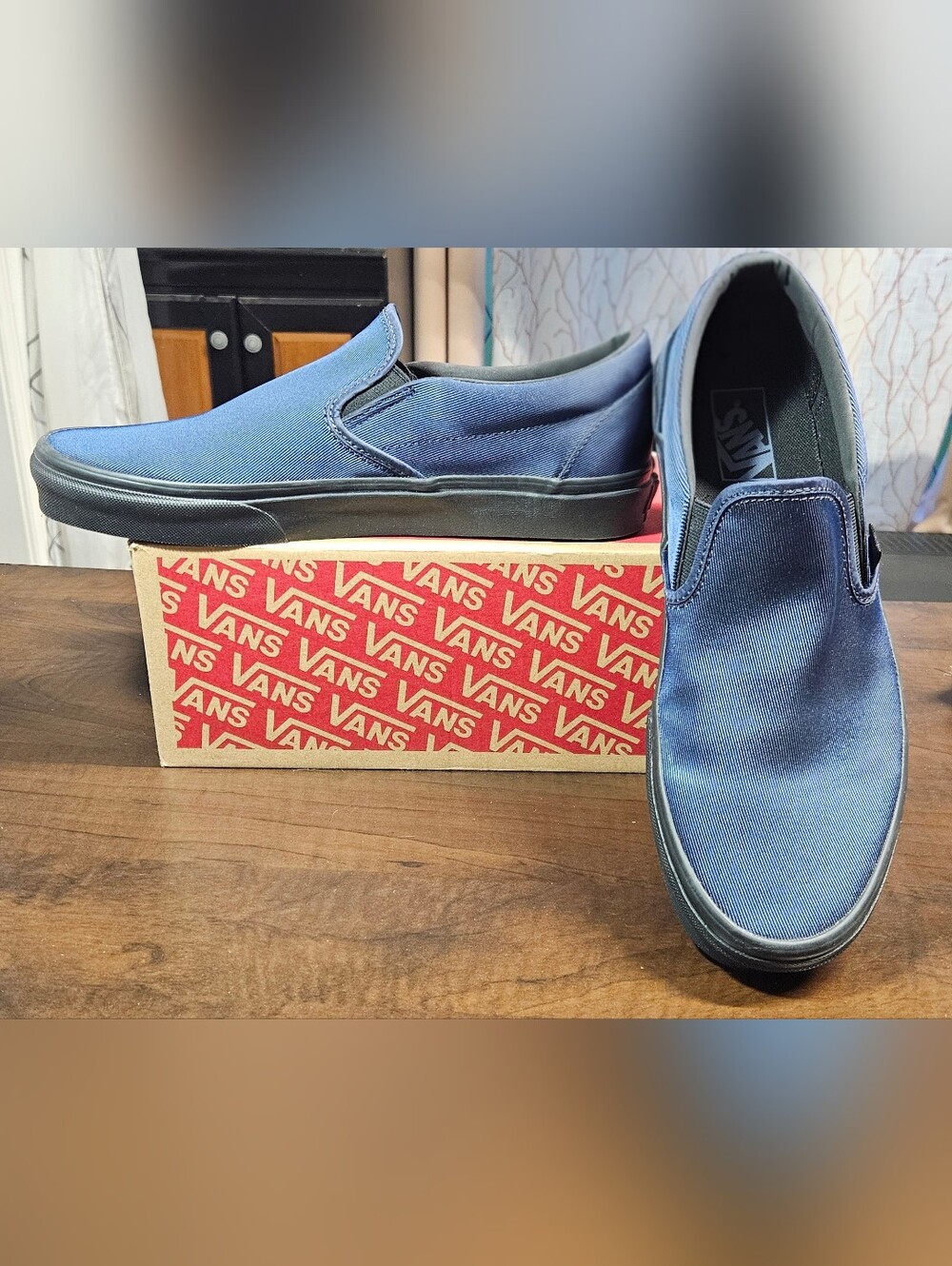 M10 Vans Off The Wall Classic Slip On Metallic Twill Dress Blue Black